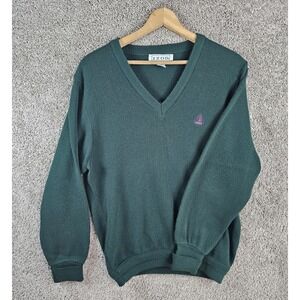 Vintage Izod Green V Neck Knit Preppy‎ Sweater Men's Small Made USA Grandpacore